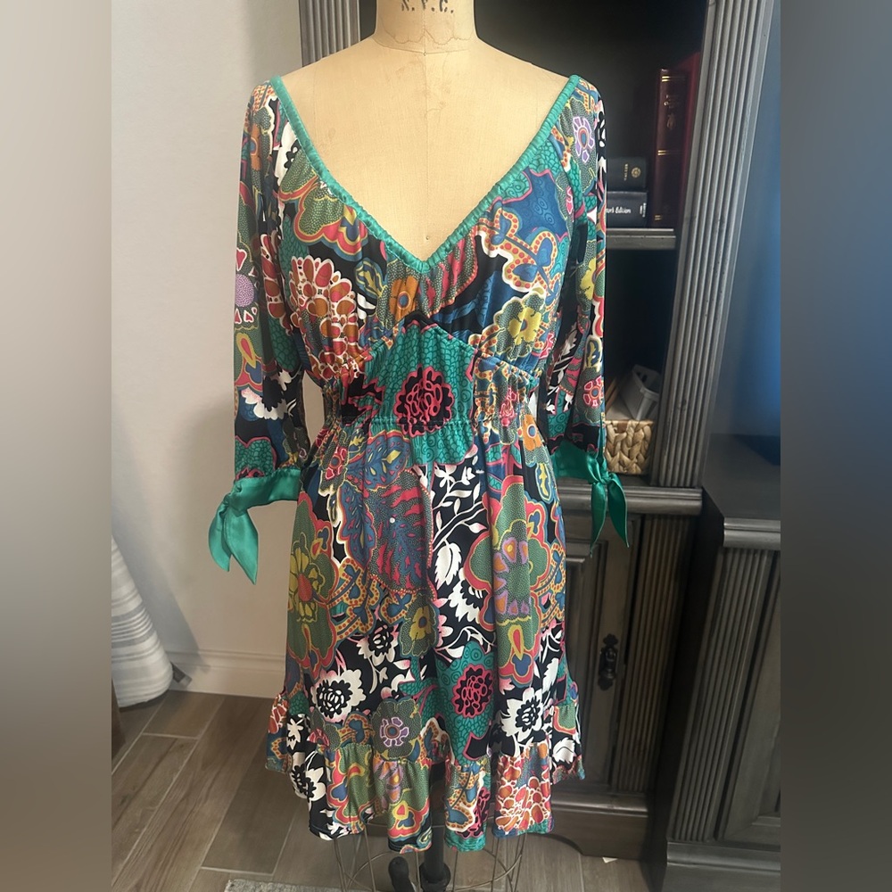 Hale Bob Multicolor Silk Patterned Dress